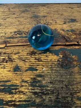 Teal Glass Decorative Sphere with Yellow Ribbon - Home Accents
